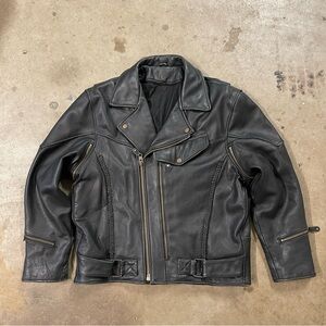 Vintage 90s? Leather Black Motorcycle Jacket Size 42